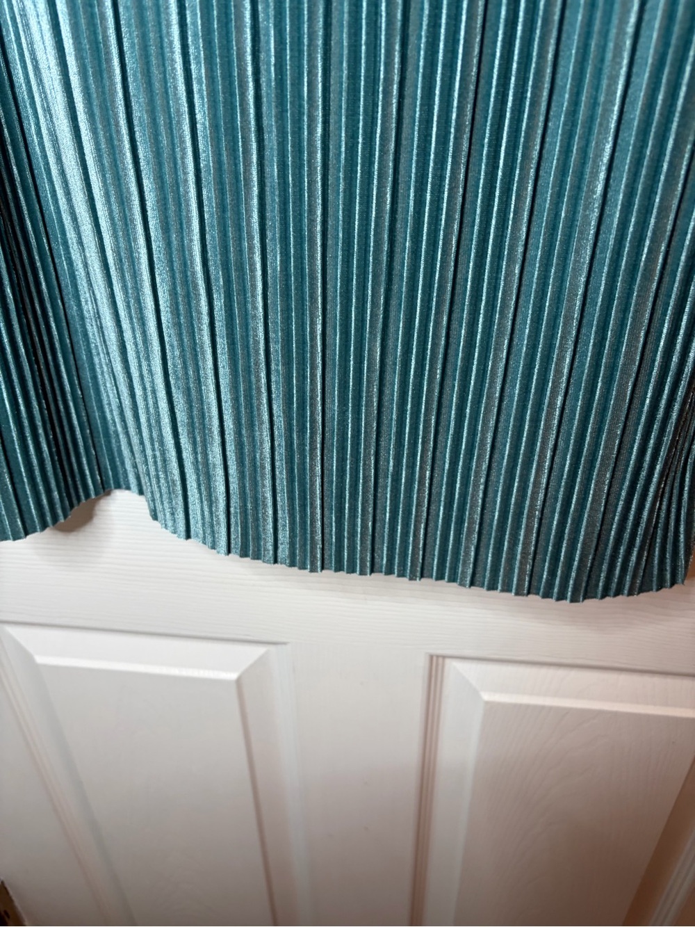 Leith Teal Blue Green Pleated Midi Velour Velvet Skirt Black Elastic Waistband L - Picture 9 of 13